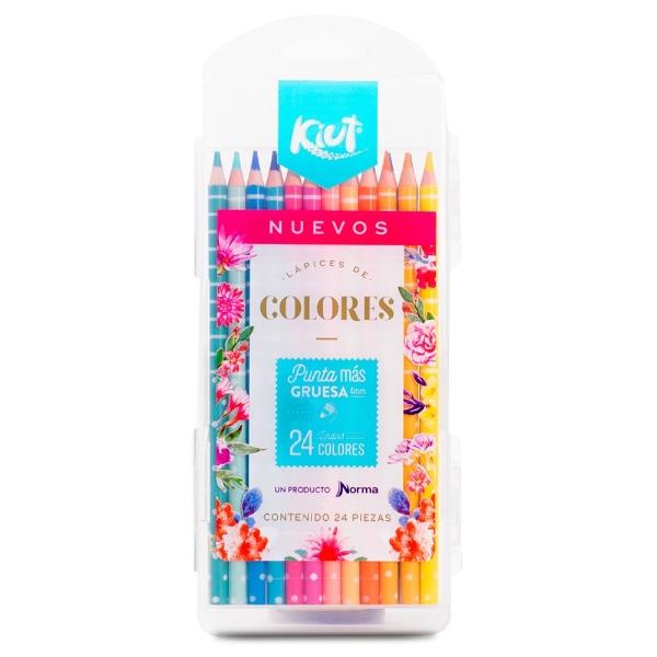 Norma Kiut Lápices de Colores 24 piezas, Punta Gruesa 4 mm, Madera Resistente