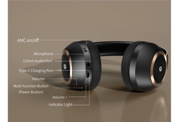 Audífonos Inalámbricos Bluetooth Anc Diadema Con Microfono Negro Linea Dorada
