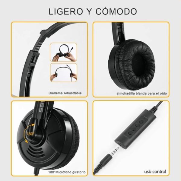 Audífonos Alámbricos Diadema Call Center Con Micrófono Negro
