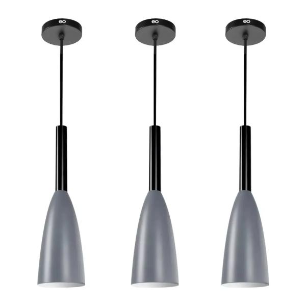 3 Lámparas De Techo Colgantes Modernas E26 Gris