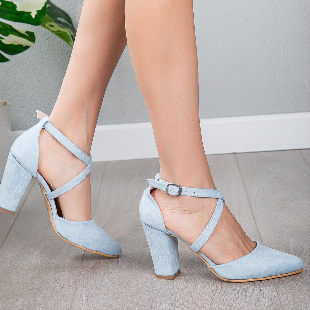 Sina - Zapatos de novia de ante azul bebé