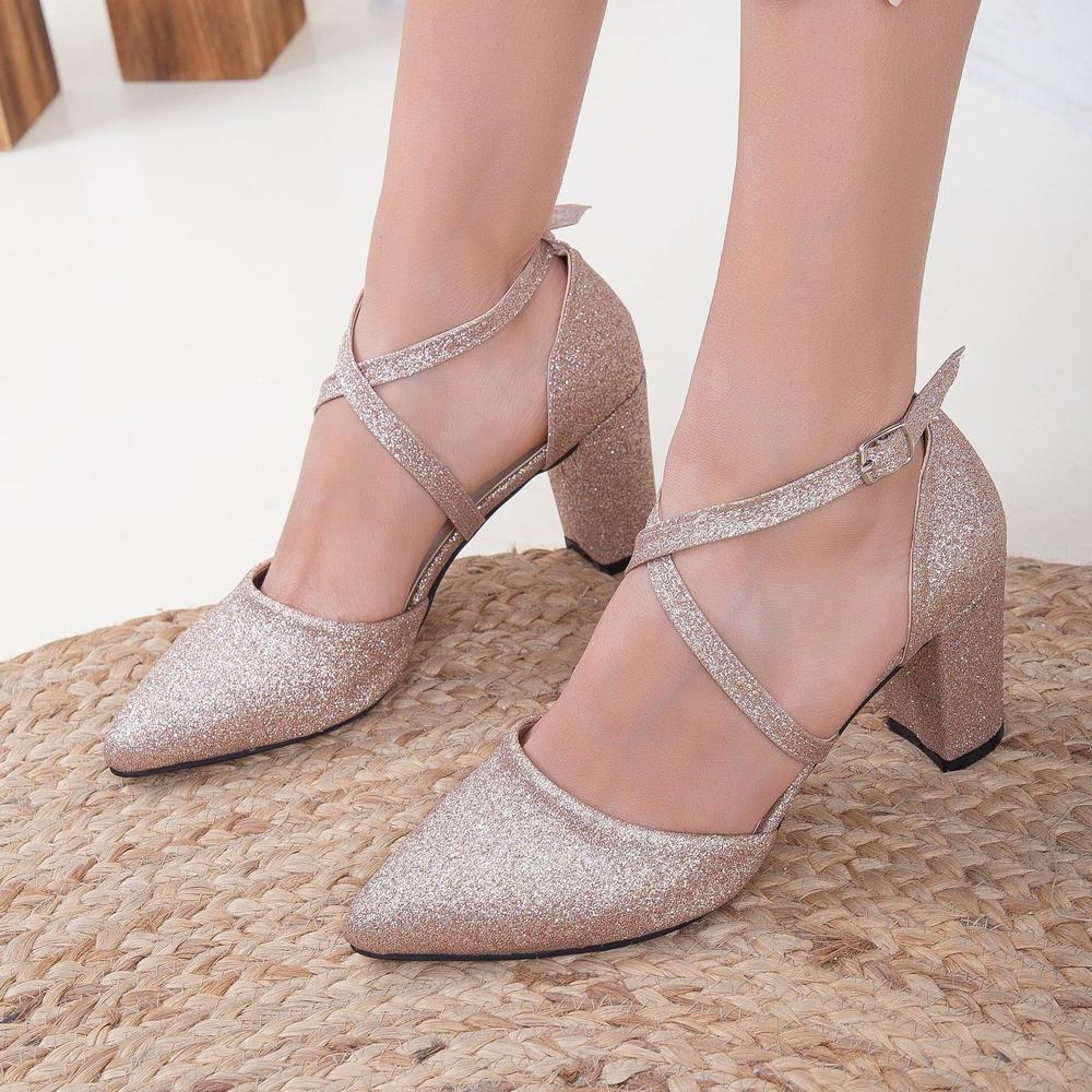 Sina - Tacones de novia con purpurina en oro rosa