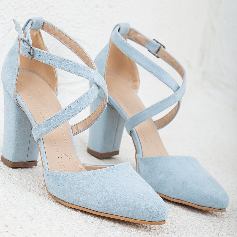 Sina - Zapatos de novia de ante azul bebé