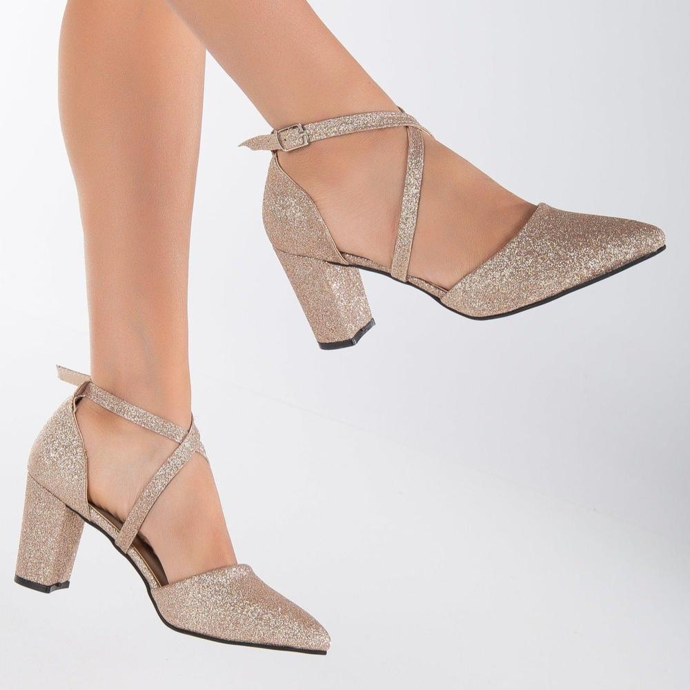 Sina - Tacones de novia con purpurina en oro rosa