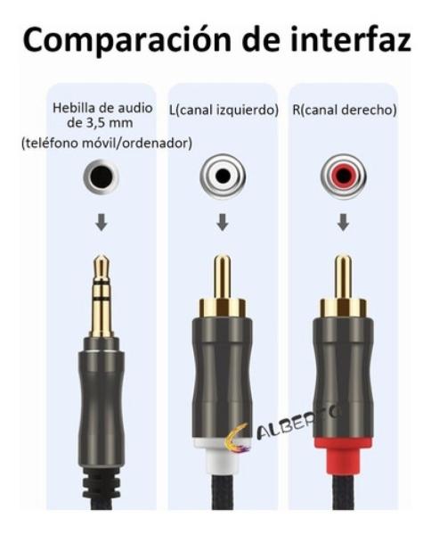 Cable Audio Auxiliar 3.5 Mm Macho A 2 Rca 2 M Negro linea rojo/blanco