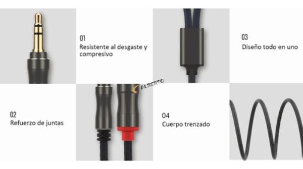 Cable Audio Auxiliar 3.5 Mm Macho A 2 Rca 2 M Negro linea rojo/blanco