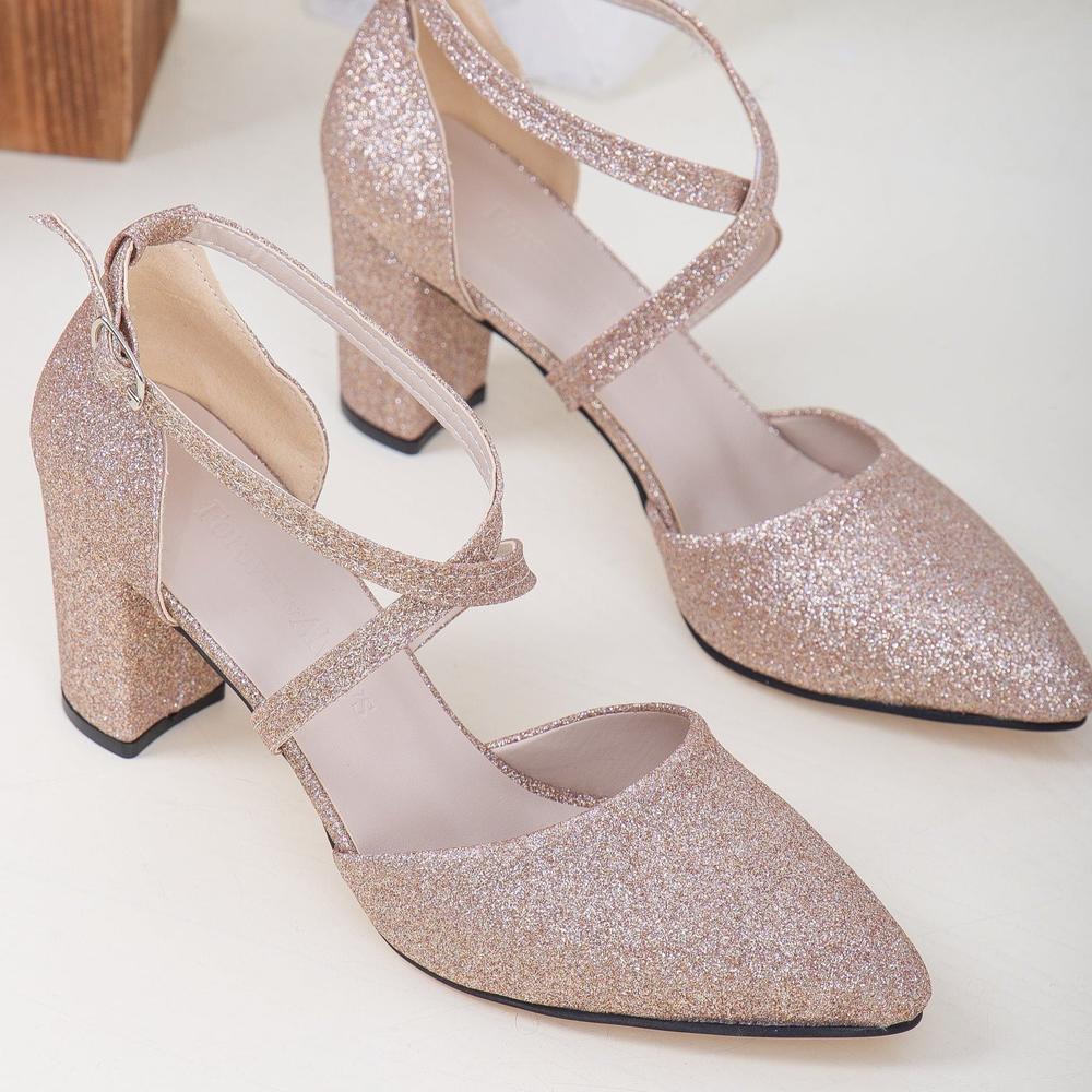 Sina - Tacones de novia con purpurina en oro rosa
