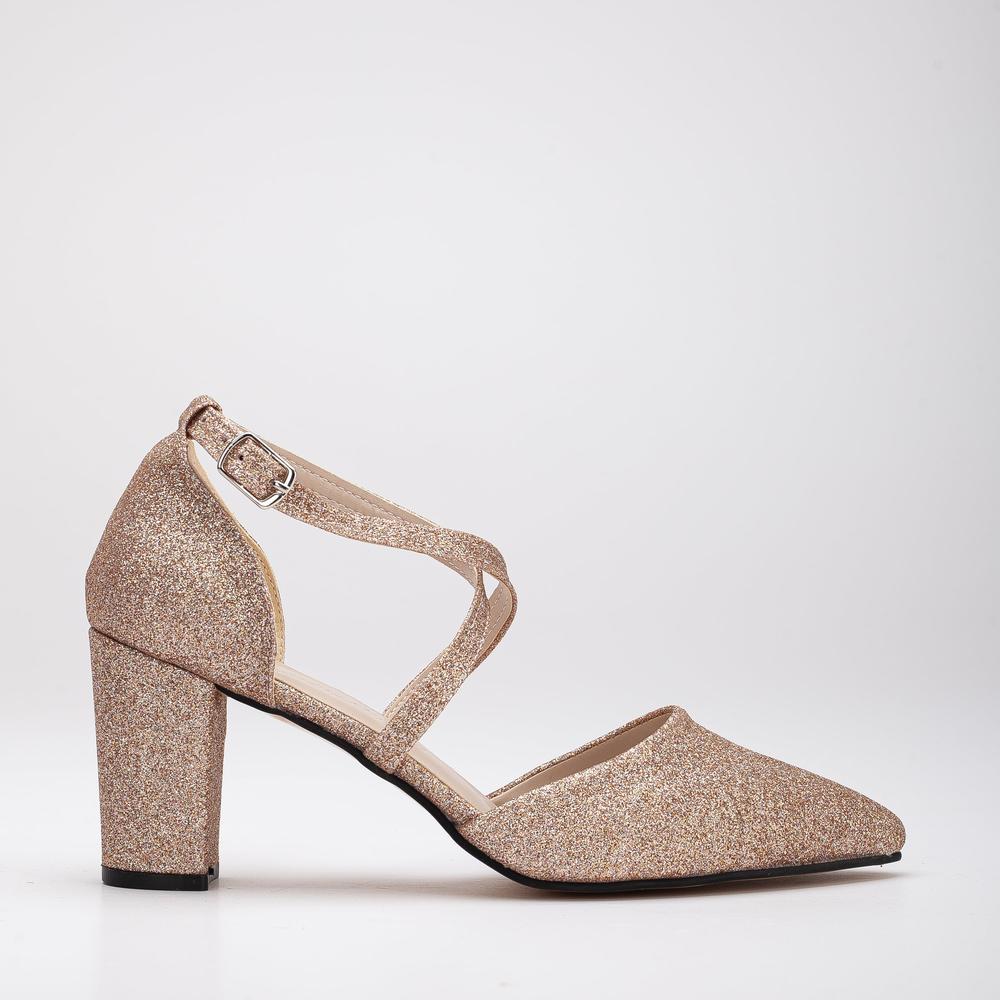 Sina - Tacones de novia con purpurina en oro rosa
