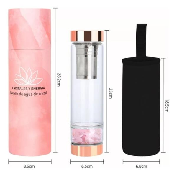Termo Botella Agua Infusor De Te Con Cristal Energético Rosa Golden