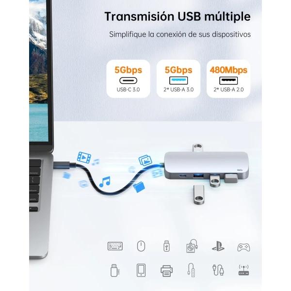 9 En 1 Adaptador Usb Tipo C A Hdmi 4k Con 3 Puertos Usb 3.0 Y Pd 100w