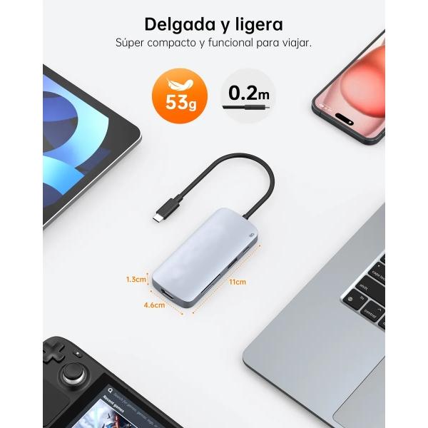 9 En 1 Adaptador Usb Tipo C A Hdmi 4k Con 3 Puertos Usb 3.0 Y Pd 100w