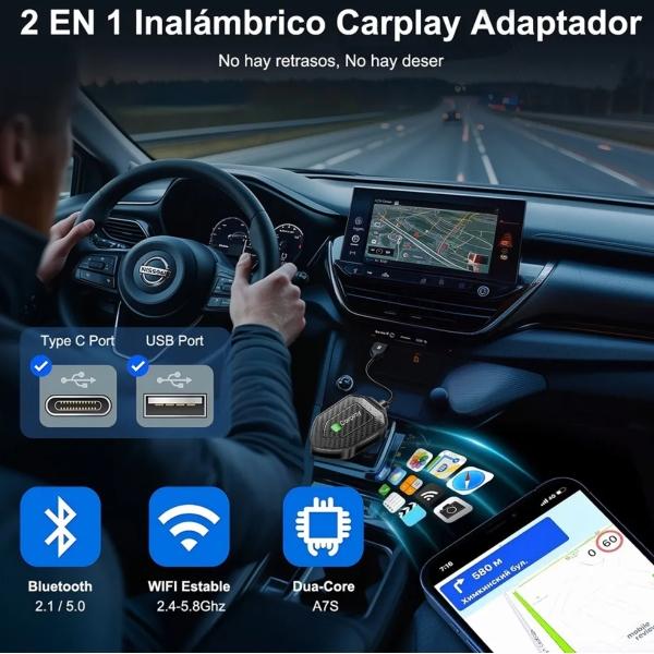 Adaptador Inalámbrico Car Play, Android Auto