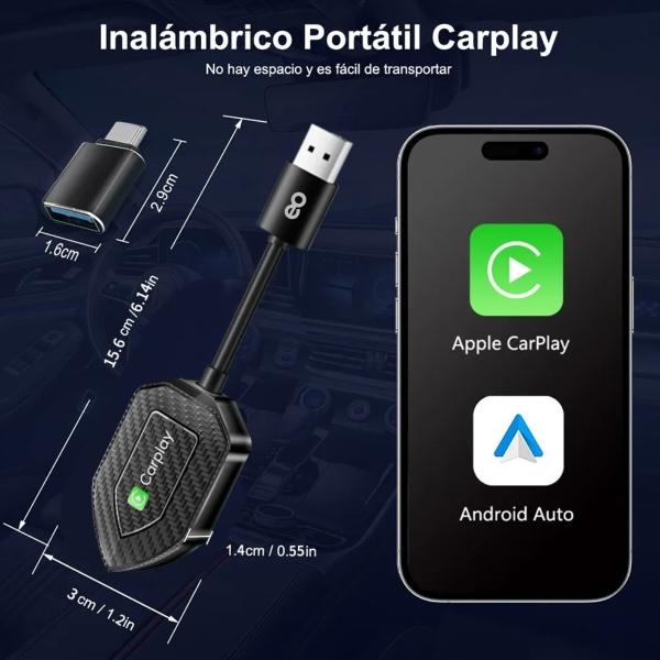 Adaptador Inalámbrico Car Play, Android Auto