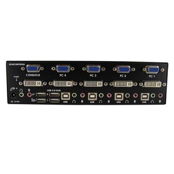 StarTech.com Switch KVM para 4 Computadoras de 2 Monitores, DVI/VGA, 4 Puertos. 