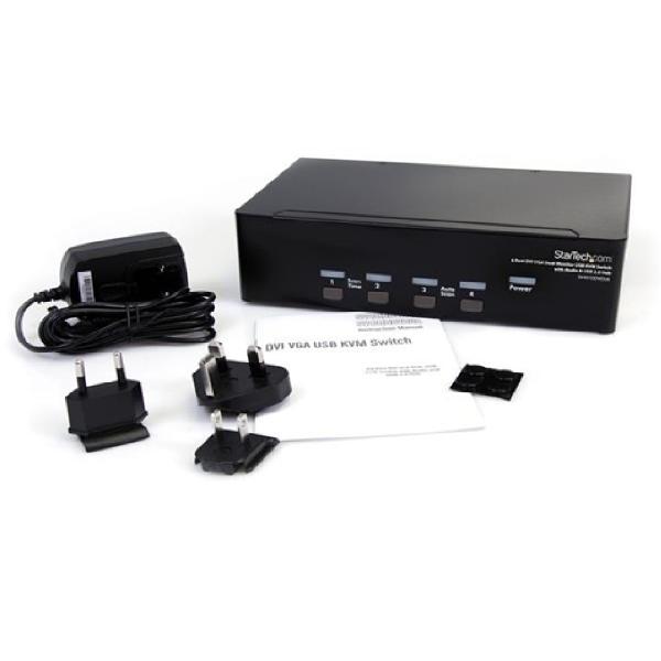 StarTech.com Switch KVM para 4 Computadoras de 2 Monitores, DVI/VGA, 4 Puertos. 