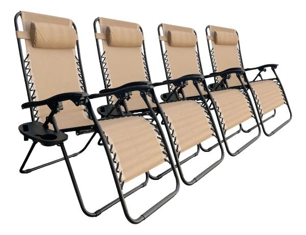 Camastro Plegable 4 Pzs Beige Gravedad Cero Para Alberca