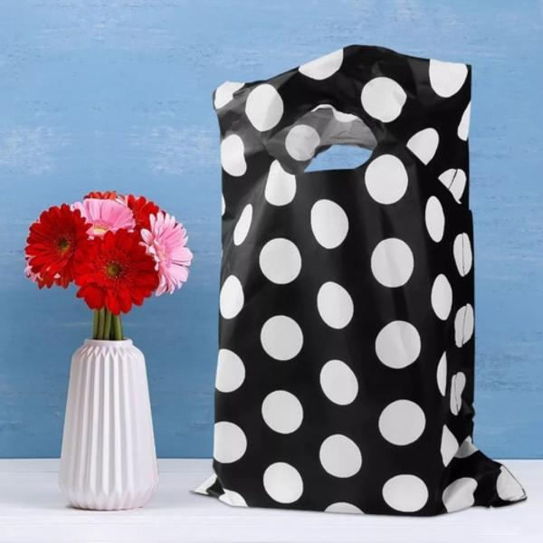 100 Bolsa Boutique De 30x40cm Bolsa De Embalaje De Regalo Negras Floreadas