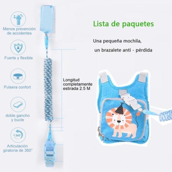 Mochila Correa De Seguridad Para Niños + Cuerda Anti-perdida Azul Celeste