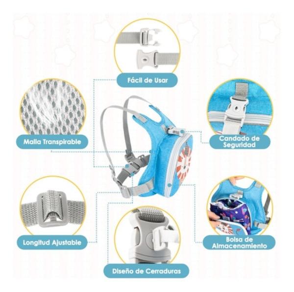 Mochila Correa De Seguridad Para Niños + Cuerda Anti-perdida Azul Celeste
