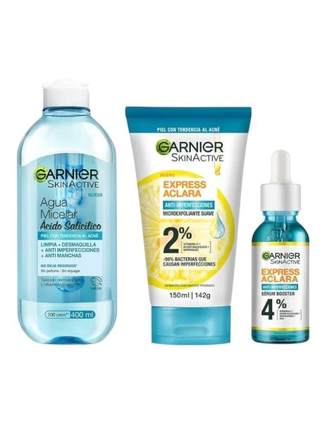 Kit Garnier rutina express aclara anti-imperfecciones ácido salicílico