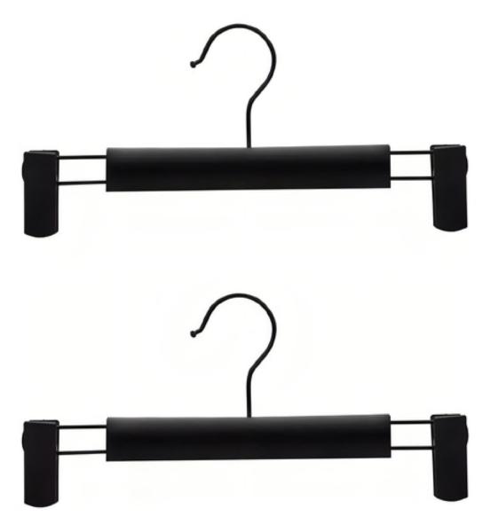 Gancho Para Ropa Pantalon De Metal Cromado Con Pinzas 10pzas Negro