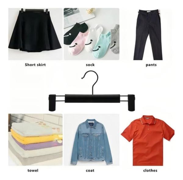 Gancho Para Ropa Pantalon De Metal Cromado Con Pinzas 10pzas Negro