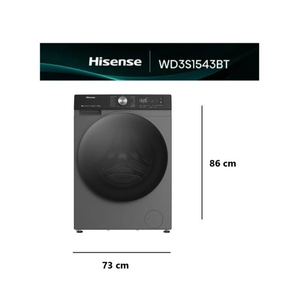 Lavasecadora Inverter Hisense 15 Kilos Carga Frontal Gris WD3S1543BT