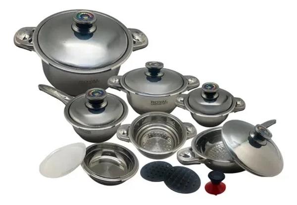 Batería de Cocina de Acero Inoxidable 16 Piezas con 9 capas de Espesor 0.6mm  Royal Haus