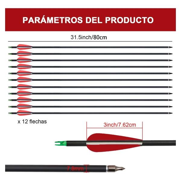 12 Flechas Para Arco Compuesto Recurvo Fibra De Carbón 7.8mm
