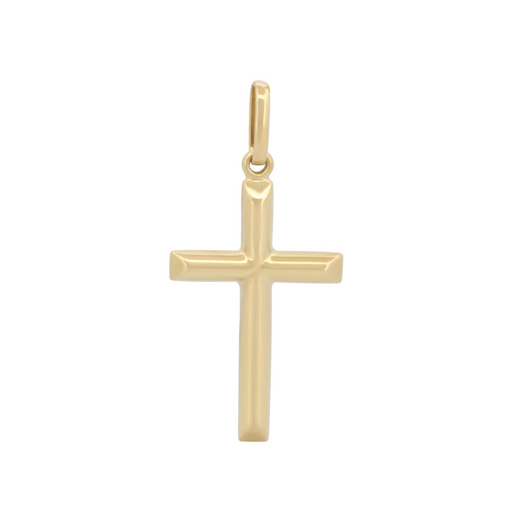 Dije Cruz Lisa Tubo 2.5 cm Oro 14k