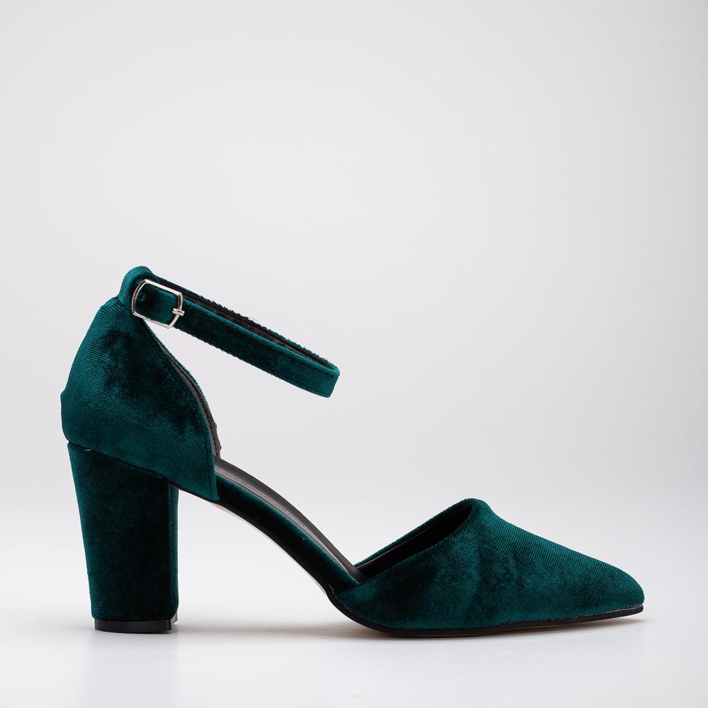 Agnes - Tacones de terciopelo verde esmeralda con perlas
