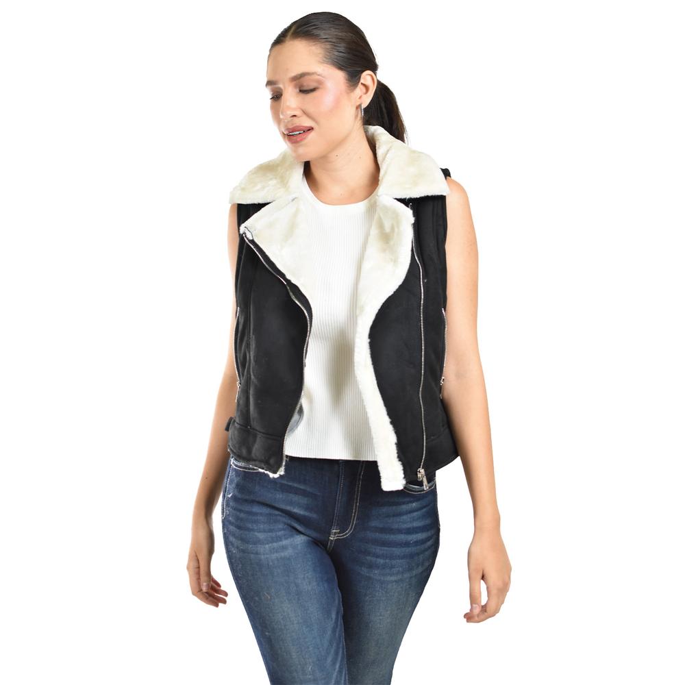 Chaleco tipo biker con borrega Roman Fashion /Juvenil, 8343 (Negro)