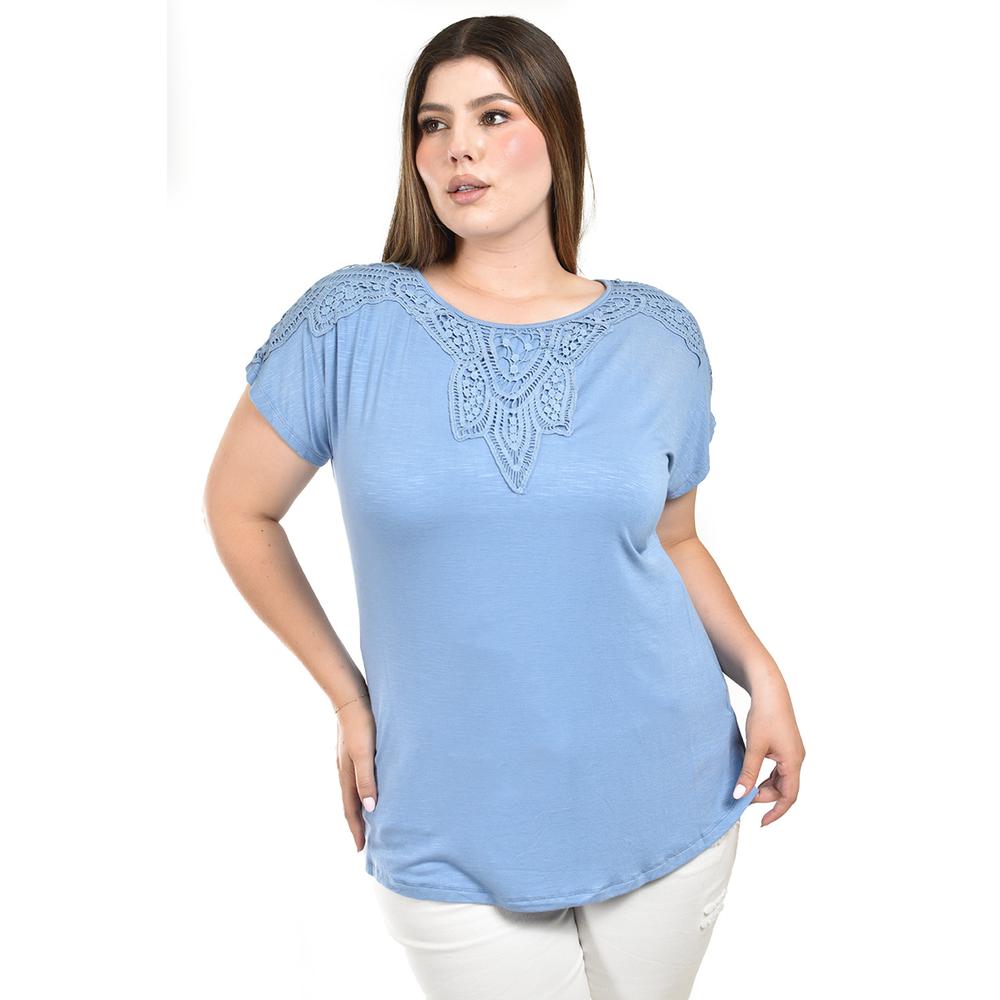 Blusa casual con detalle de encaje Roman Fashion /Tallas Extras, 213 (Azul)
