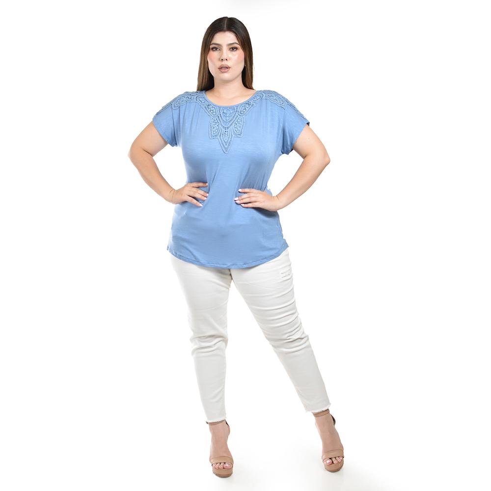 Blusa casual con detalle de encaje Roman Fashion /Tallas Extras, 213 (Azul)