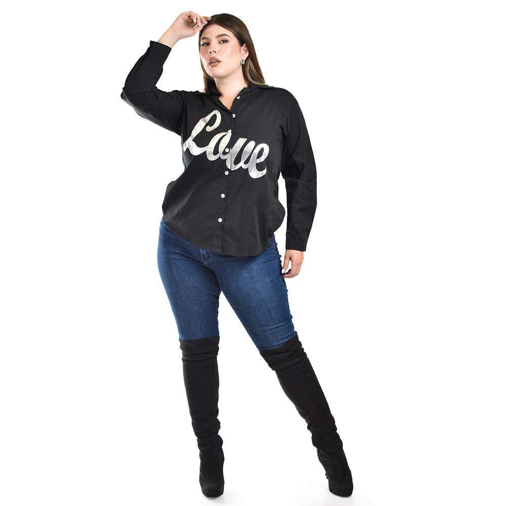 Camisa de algodon "LOVE" Roman Fashion /Tallas Extras, 603 (Negro)
