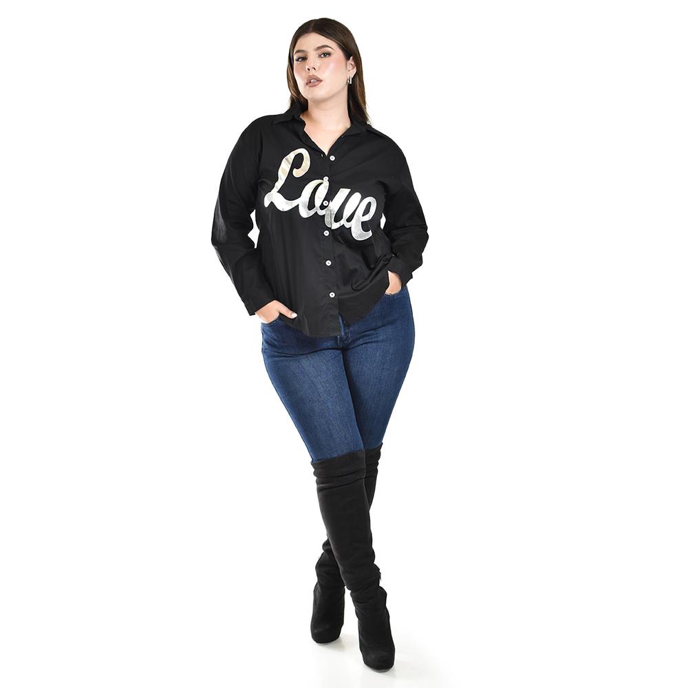 Camisa de algodon "LOVE" Roman Fashion /Tallas Extras, 603 (Negro)