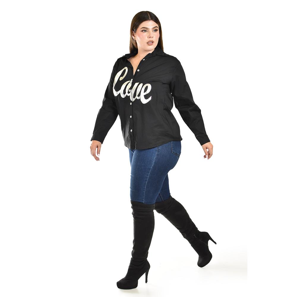 Camisa de algodon "LOVE" Roman Fashion /Tallas Extras, 603 (Negro)