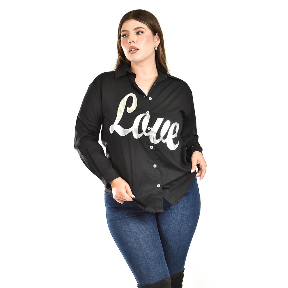 Camisa de algodon "LOVE" Roman Fashion /Tallas Extras, 603 (Negro)