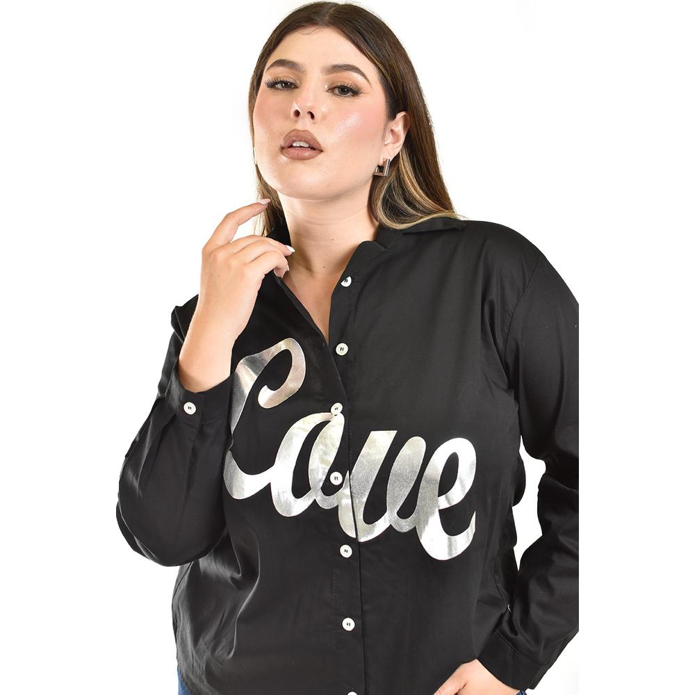 Camisa de algodon "LOVE" Roman Fashion /Tallas Extras, 603 (Negro)
