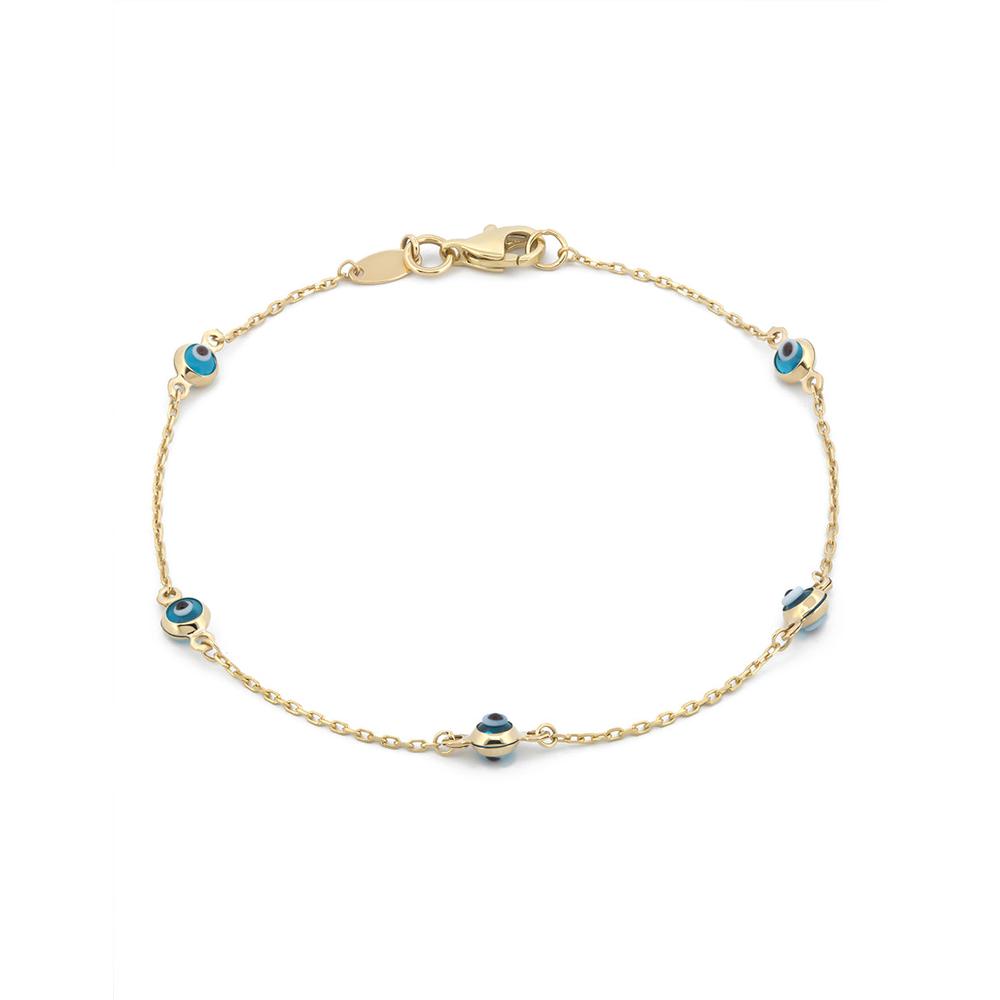Pulsera Ojitos Azul Fuerte Oro Solido 10k