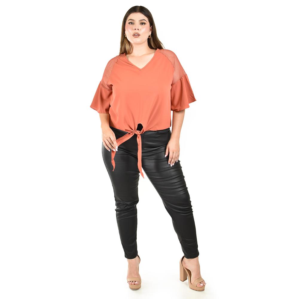 Blusa con nudo al frente Roman Fashion /Tallas Extras, 1813 (Ladrillo)