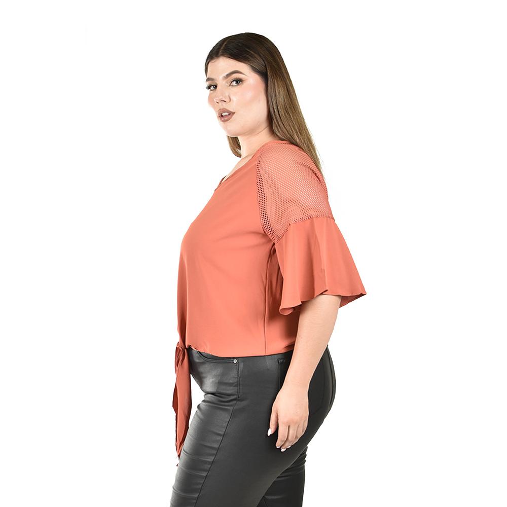 Blusa con nudo al frente Roman Fashion /Tallas Extras, 1813 (Ladrillo)