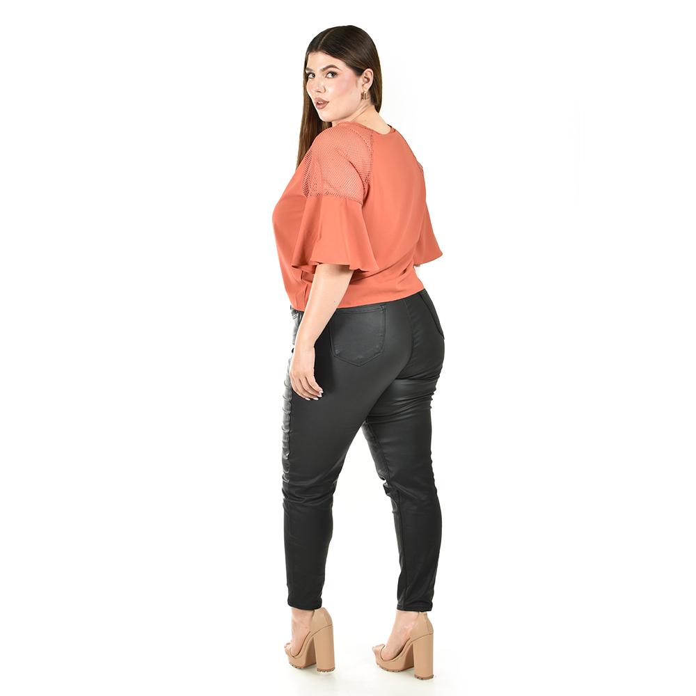 Blusa con nudo al frente Roman Fashion /Tallas Extras, 1813 (Ladrillo)