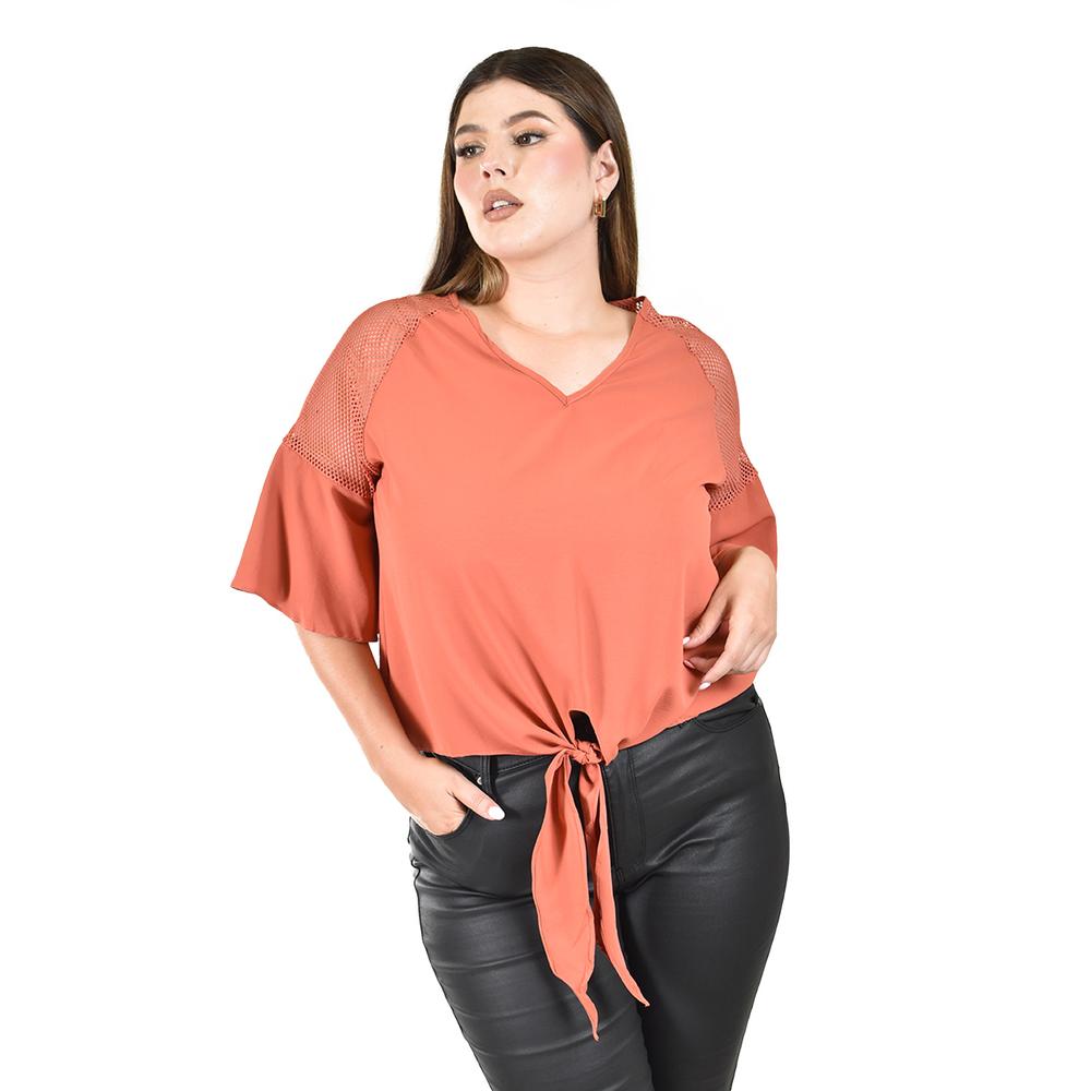 Blusa con nudo al frente Roman Fashion /Tallas Extras, 1813 (Ladrillo)