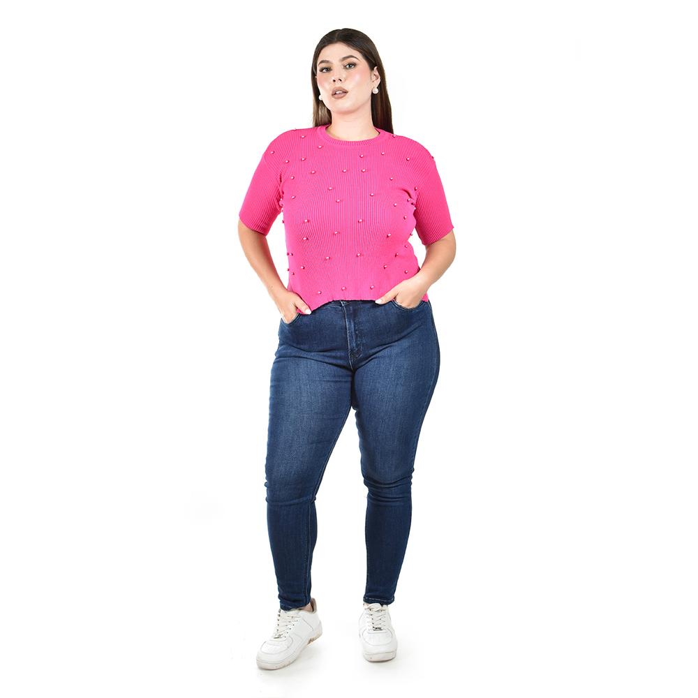 Blusa de punto con detalle de perlas Roman Fashion /Tallas Extras, 2026 (Fiusha)