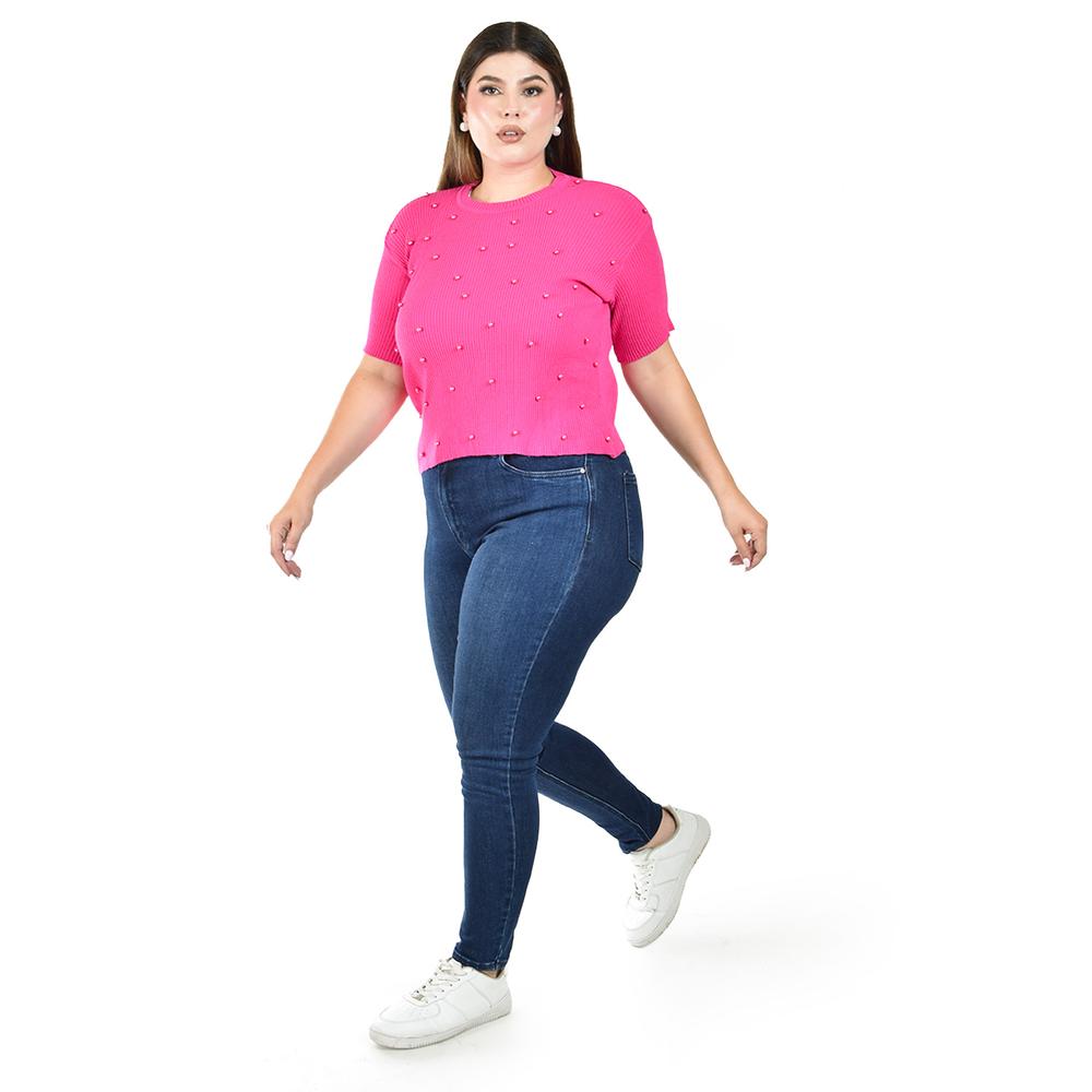 Blusa de punto con detalle de perlas Roman Fashion /Tallas Extras, 2026 (Fiusha)