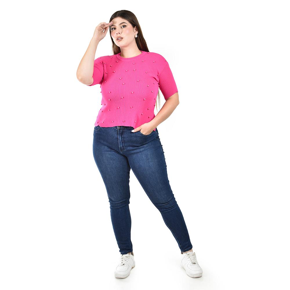 Blusa de punto con detalle de perlas Roman Fashion /Tallas Extras, 2026 (Fiusha)