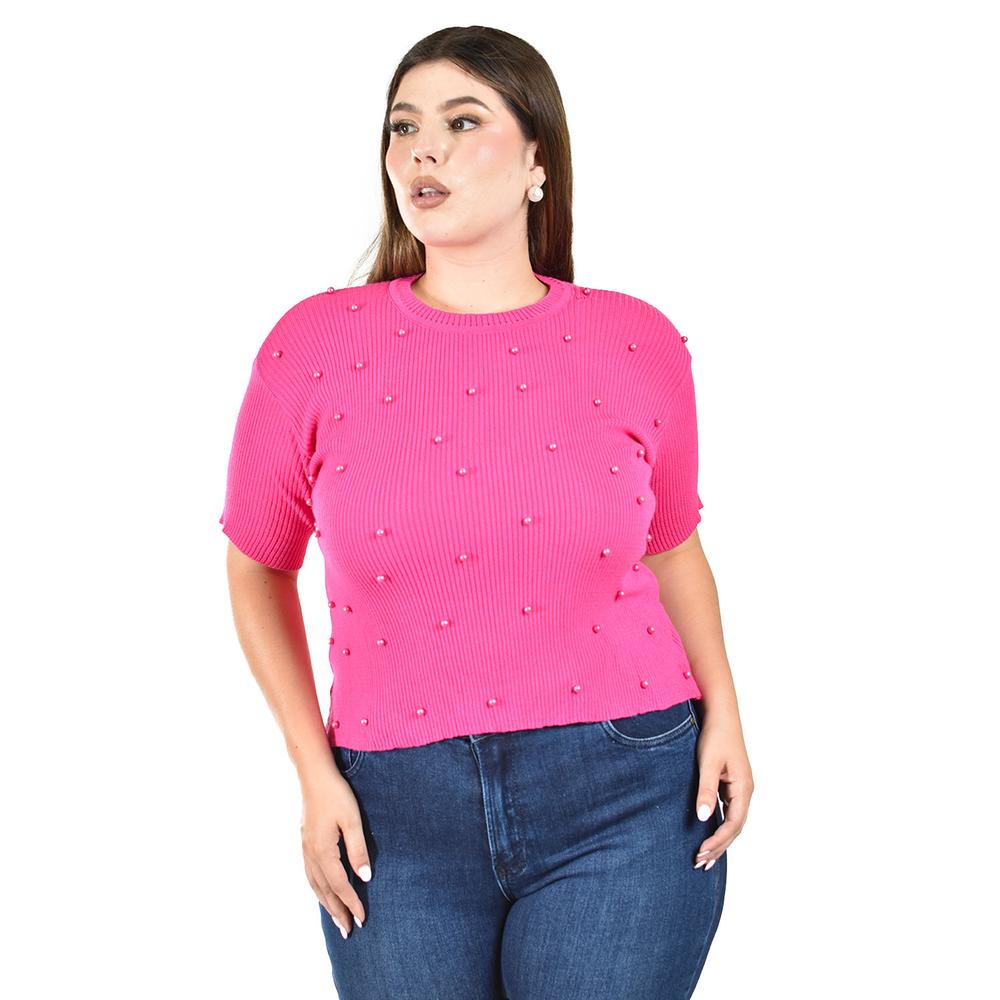 Blusa de punto con detalle de perlas Roman Fashion /Tallas Extras, 2026 (Fiusha)