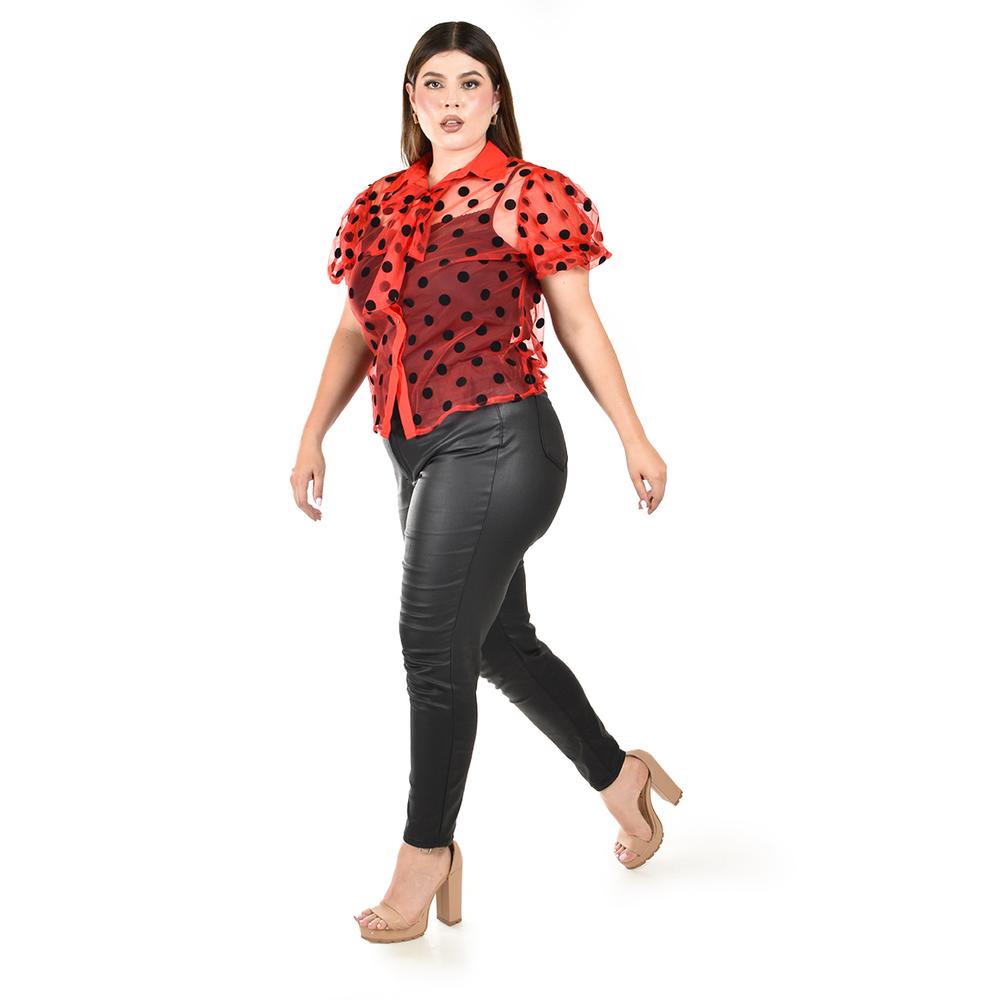 Blusa transparente con lunares Roman Fashion /Tallas Extras, 9781 (Rojo)