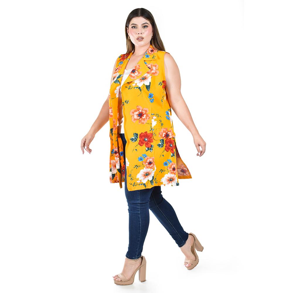 Chaleco con estampado floral Roman Fashion /Tallas Extras, 7025 (Mostaza flores)